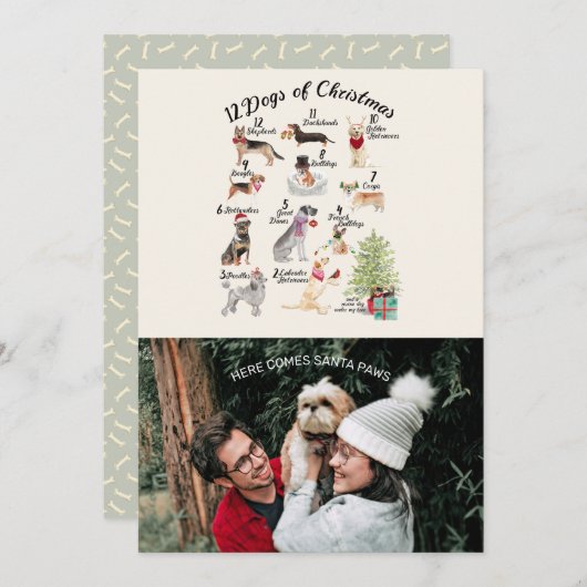 サンタの足を搭載するクリスマスの写真12犬のクリスマス カード (正面/裏面)
