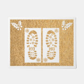 サンタの足跡クリスマススノーフレークホワイト ドアマット (正面)