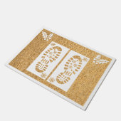 サンタの足跡クリスマススノーフレークホワイト ドアマット (アングル)