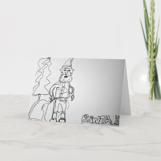 サンタの輪郭を描いたイラスト カード (正面)