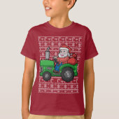 サンタの農家のトラクターの醜いクリスマスのセーター Tシャツ (正面)