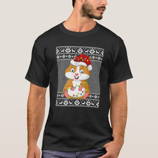 サンタの醜い汗にマッチするハムスターのクリスマスライト Tシャツ (正面)