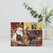 サンタの長髪2人のダックスフント シーズンポストカード (スタンド正面)