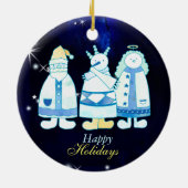 サンタの雪だるまの天使の青いクリスマスツリー セラミックオーナメント (裏面)