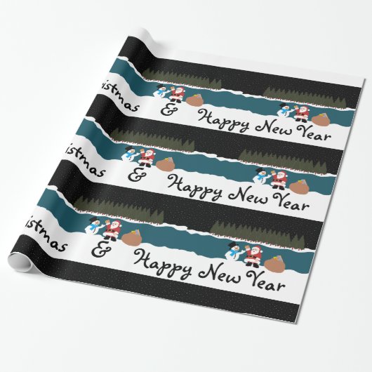 サンタの雪だるまへのプレゼント包装紙 ラッピングペーパー (アンロールド)