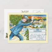 サンタの電報を配達する郵便配達 シーズンポストカード (正面/裏面)