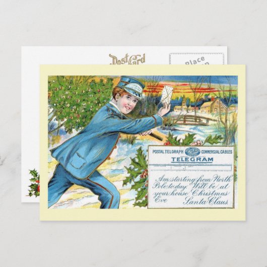 サンタの電報を配達する郵便配達 シーズンポストカード (正面/裏面)