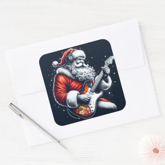 サンタの音楽を通してクリスマスの気分を味わう岩 スクエアシール (封筒)