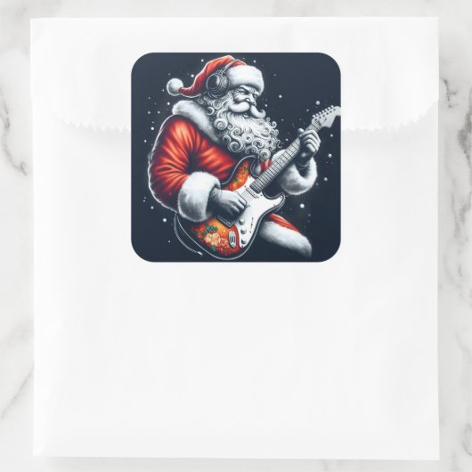 サンタの音楽を通してクリスマスの気分を味わう岩 スクエアシール (バッグ)