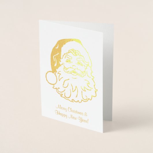 サンタの頭部が付いている金ゴールドホイルのクリスマスカード 箔カード (正面)