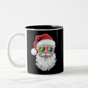 サンタの顔のゲイサングラス クリスマス Xmas LGBTQ ツートーンマグカップ