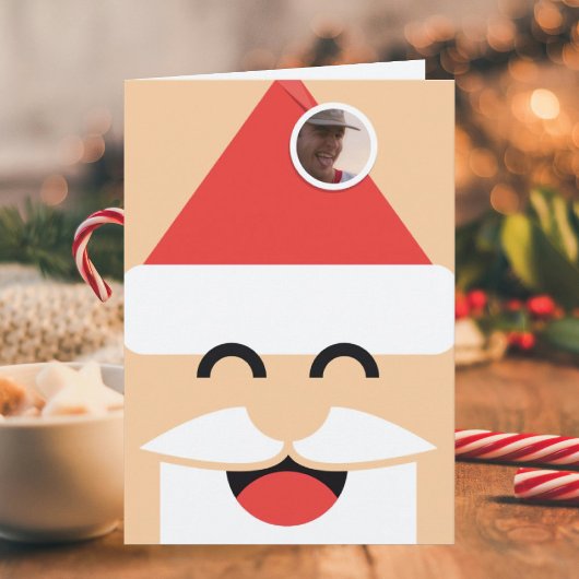 サンタの顔の写真折りたたみクリスマスカード カード