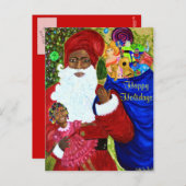 サンタの願いの郵便はがき-アフリカ系アメリカ人のサンタ シーズンポストカード (正面/裏面)