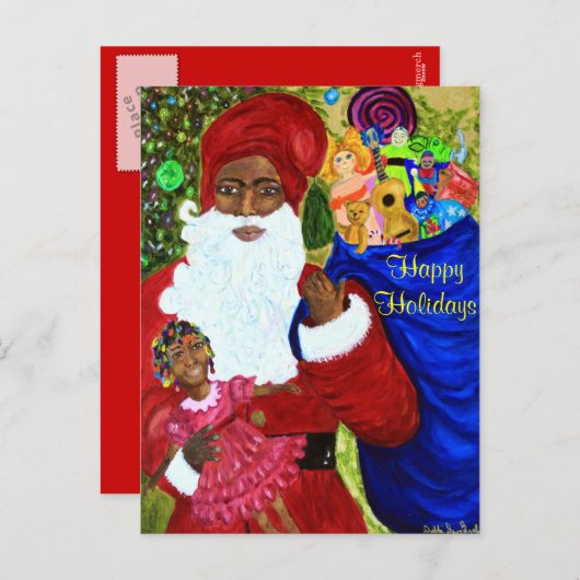 サンタの願いの郵便はがき-アフリカ系アメリカ人のサンタ シーズンポストカード (正面/裏面)