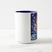 サンタの飛んでいるで旧式な飛行機のマグ マグカップ (中央)