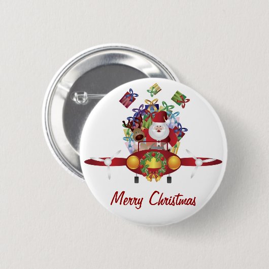 サンタの飛んでいるな飛行機ボタン 缶バッジ (正面&裏面)
