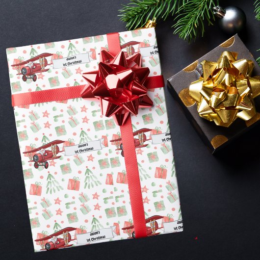 サンタの飛行機 初めてのクリスマスパーソナライズ ラッピングペーパー