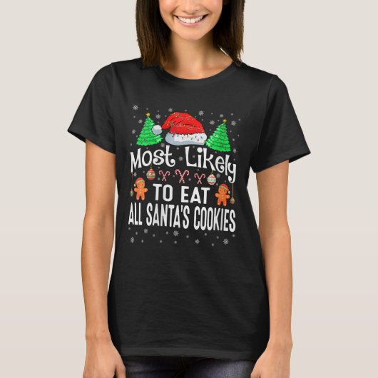 サンタの食べクッキーが最も多い女性 Tシャツ (正面)