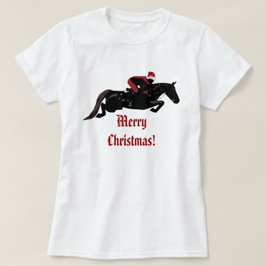 サンタの馬のジャンパーのクリスマス Tシャツ (デザイン正面)