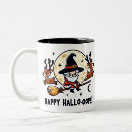 サンタの魔女箒ライドマグ – ハロウィンとクリスマス ツートーンマグカップ