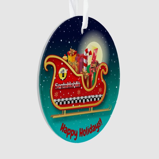 サンタの魔法のクリスマスのそり オーナメント (正面)