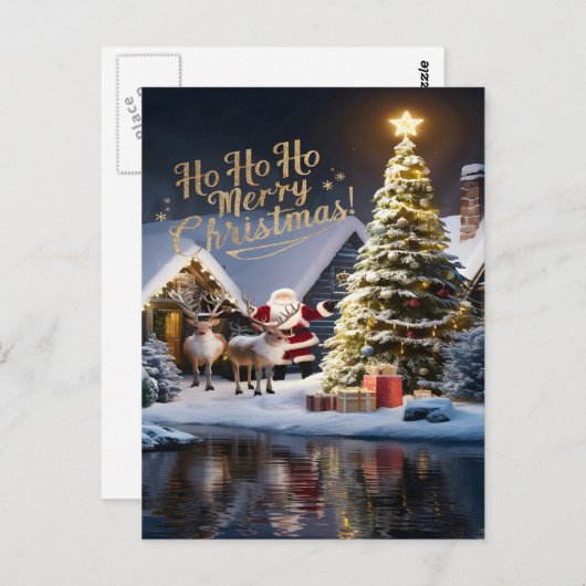 サンタの魔法のトナカイ飛行 ポストカード (正面/裏面)