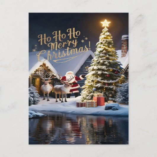 サンタの魔法のトナカイ飛行 ポストカード (正面)