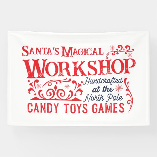 サンタの魔法のワークショップのクリスマス 横断幕 (横)