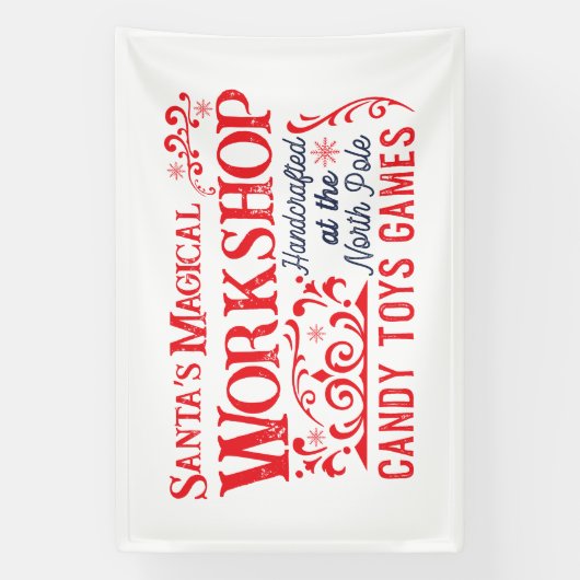 サンタの魔法のワークショップのクリスマス 横断幕 (縦)