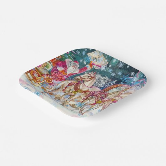 サンタの魔法の馬そり雪のクリスマスナイト ペーパープレート (傾斜あり)