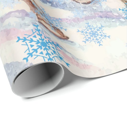 サンタの魔法の馬そり雪のクリスマスナイト ラッピングペーパー (ロールコーナー)