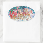 サンタの魔法の馬そり雪のクリスマスナイト 楕円形シール (バッグ)