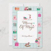 サンタの魔法ピンク小妖精や小人おもちゃ工場工場 シーズンカード (正面)