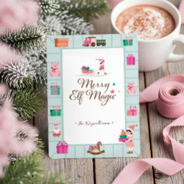 サンタの魔法ピンク小妖精や小人おもちゃ工場工場 シーズンカード