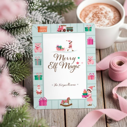 サンタの魔法ピンク小妖精や小人おもちゃ工場工場 シーズンカード