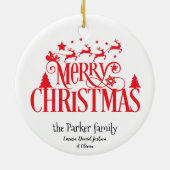 サンタの魔法飛んでいるのトナカイ |クリスマス セラミックオーナメント (裏面)