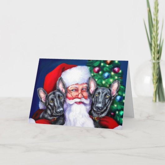 サンタの黒いドイツのシェパードドッグ シーズンカード (正面)