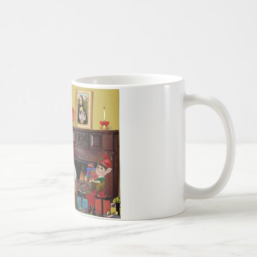 サンタの2つのパグ(f+B) コーヒーマグカップ (右)
