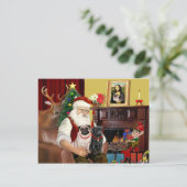 サンタの2パグ（片眉+黒） シーズンポストカード (スタンド正面)