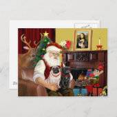 サンタの2パグ（片眉+黒） シーズンポストカード (正面/裏面)