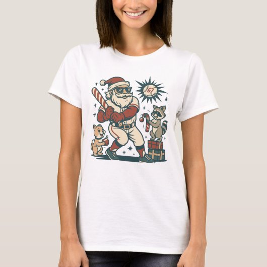 サンタの67クリスマス野球ミーム Tシャツ (正面)