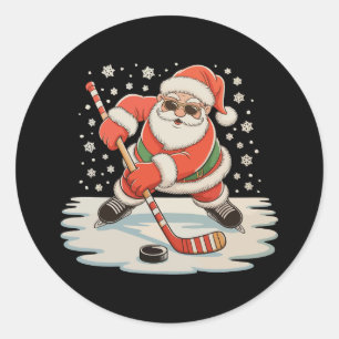サンタの アイスホッケー クリスマス Xmas スポーツ ラウンドシール