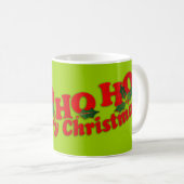 サンタの"Ho Ho Hoメリークリスマス"の緑のマグ コーヒーマグカップ (正面右)