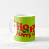 サンタの"Ho Ho Hoメリークリスマス"の緑のマグ コーヒーマグカップ (正面左)