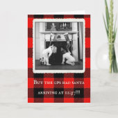 「サンタのGPS」ヴィンテージプレイドクリスマスカード サンキューカード (正面)