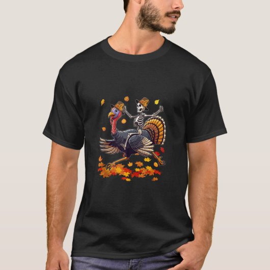 サンタのX線スケルトンがトナカイに乗る七面鳥愛好家 Tシャツ (正面)