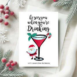 サンタはあなたのクリスマスの飲酒を見ている シーズンカード