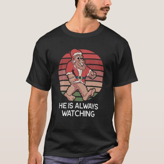 サンタはいつも見ている – おもしろいサスカッチChri Tシャツ (正面)