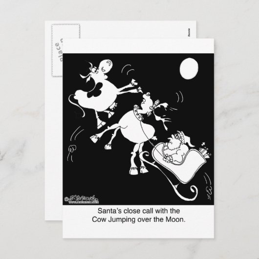 サンタはほとんど月を飛び越した牛に当ります シーズンポストカード (正面/裏面)