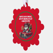 サンタはキャデラックに入っていて、彼はリストを作っている | オーナメントカード (左)